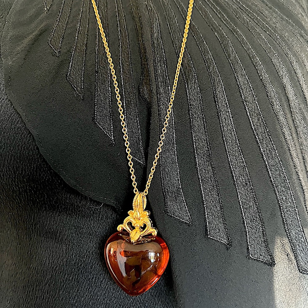 Oversized Heart Golden Tone Long Necklace